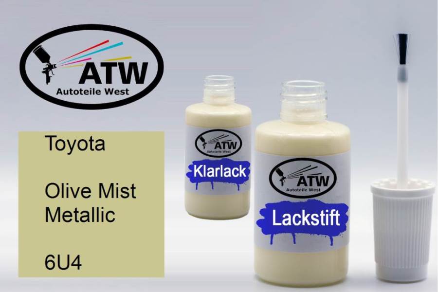 Toyota, Olive Mist Metallic, 6U4: 20ml Lackstift + 20ml Klarlack - Set, von ATW Autoteile West.